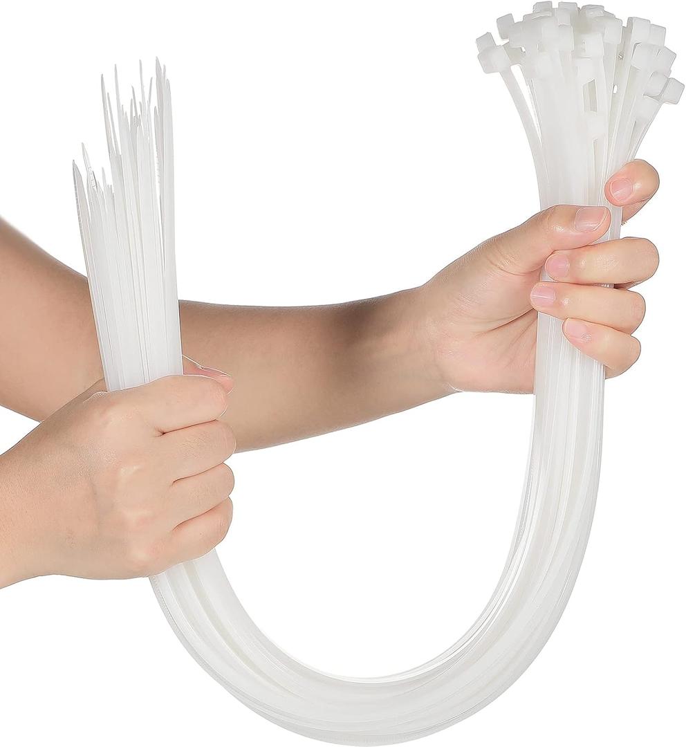 50 Pcs Zip Ties Heavy Duty Strong Large Cable Industrial Sturdy Wire Ties, Awnings Tying Branches Bundling of Crops Fixed Water Pipes(White,24 inch x 7.9 mm)