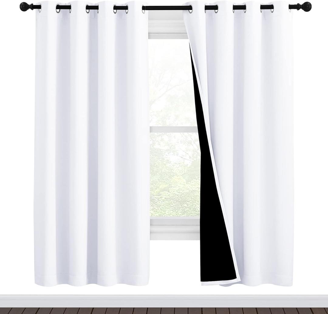 NICETOWN White Blackout Curtains 72 inches Long, Full Light Blocking Drapes with Black Liner for Nursery, Thermal Insulated Draperies for Hall, Villa (2 Pieces, 46" Wide Each Panel, Pure White)
