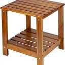 Utoplike Teak Side Table Outdoor, Patio End Table Double Layer, Wooden Coffee Accent Tables for Backyard, Garden, Bed, Living Room, Couch, Two-Tier