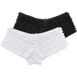 SHARICCA Womens Sexy Mesh Ruffle Panties Booty Boy Shorts Underwear (Medium-Large, Black and White)