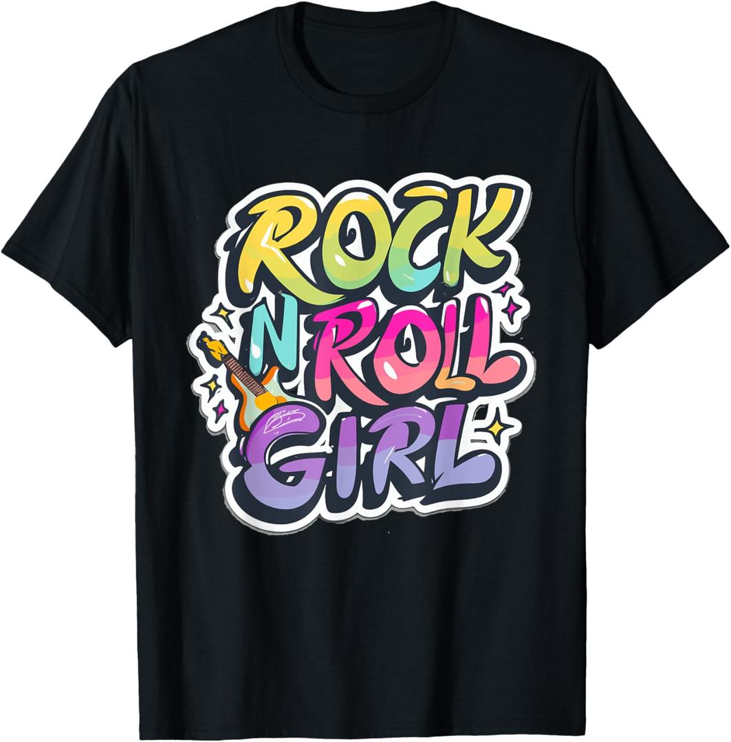 Band Shirts for Kids Rock N Roll Girl Rock and Roll Costume T-Shirt (Small, Black)