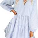FANCYINN Cute Shift Tunic Dress for Women Ruffle Swing Babydoll Mini Long Sleevee Dress with Pockets S
