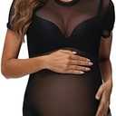 JustVH Maternity Bodysuit for Photoshoot Sheer Mesh Pregnancy Bodysuit Maternity Photography Outfits  (X-Large, Black)