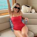 Mxiqqpltky One Piece Womens Swimsuits Y2k Ruffle Bathing Suit Spaghetti Strap Square Neck Tummy Control Slimming Swimwear, Large