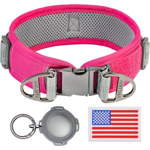 Durable 2-inch AirTag Dog Collar for Medium Dogs  Reflective, Heavy-Duty Metal Buckle, Comfortable Mesh Lining, Includes Patch and AirTag Holder (Pink, Medium: Fit 15" - 18" Neck)