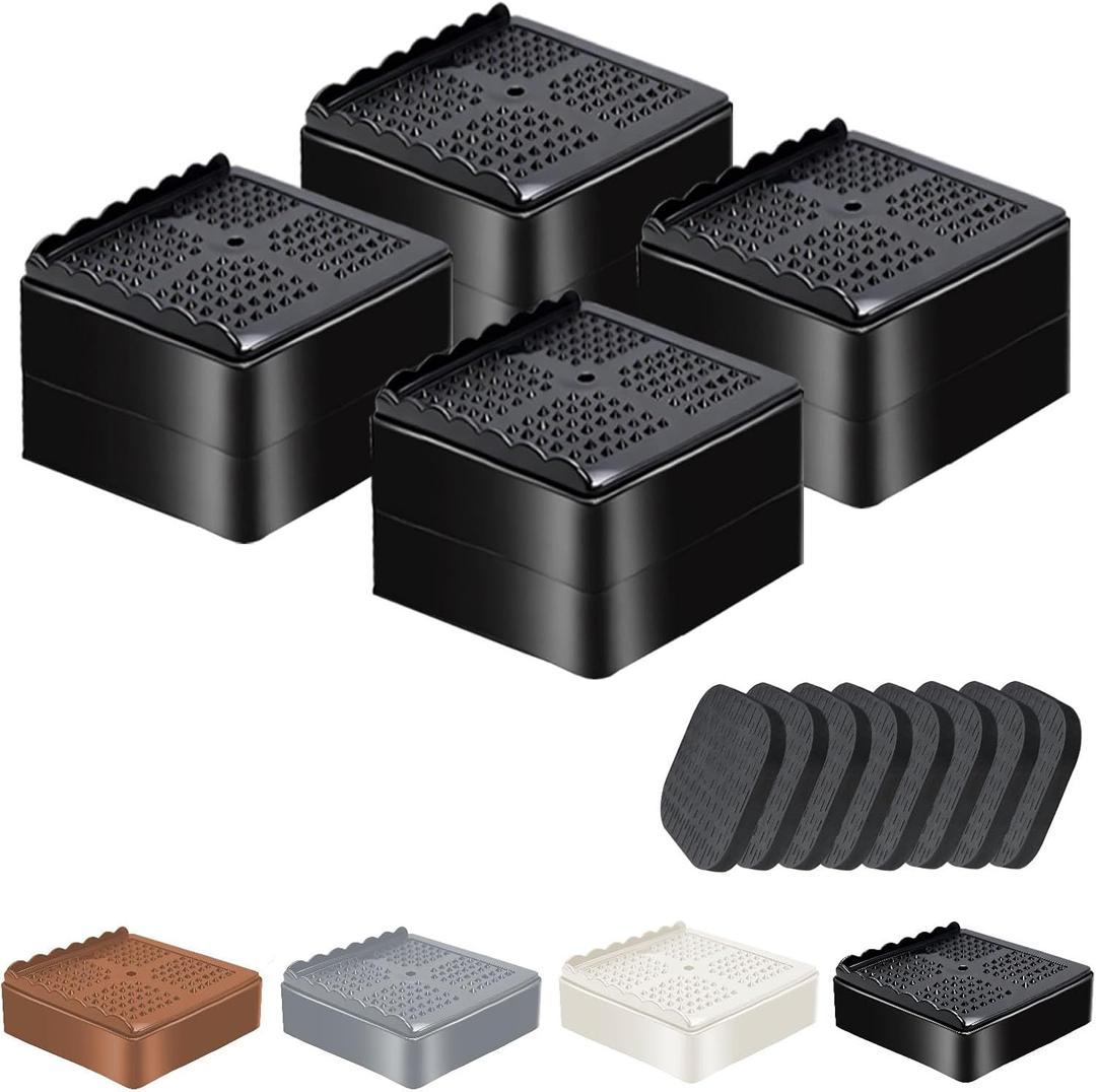 Furniture Risers Heavy Duty Adjustable Bed Risers Blocks Lift 4, 3, 2 inches for Couch, Sofa, Table, Desk, Chair Legs, Refrigerator, Washing Machine Support up to 4000 pounds (Black 4 Pack, 2 inch)