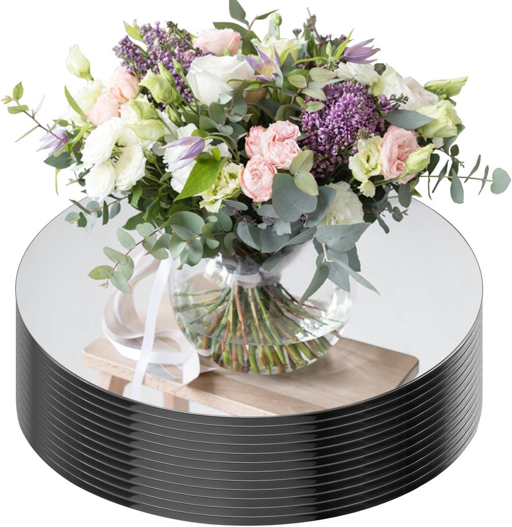 Seelenruhe 12" Round Mirrors for Centerpieces for Tables, Round Mirrors Trays Plates for Centerpieces, Wedding Decorations, Baby Shower Party, Christmas Decorations, 2mm, 12 PCS