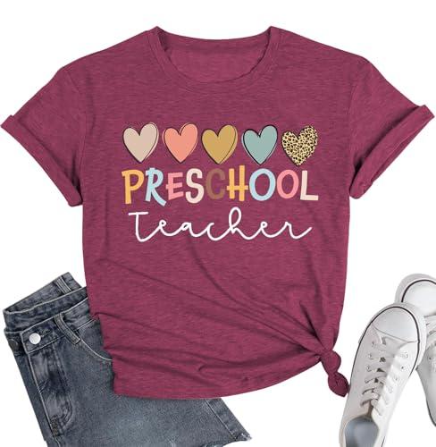 Teacher Shirts Women Preschool Shirt Back to School Shirt Short Sleeve Tee Tops, Small