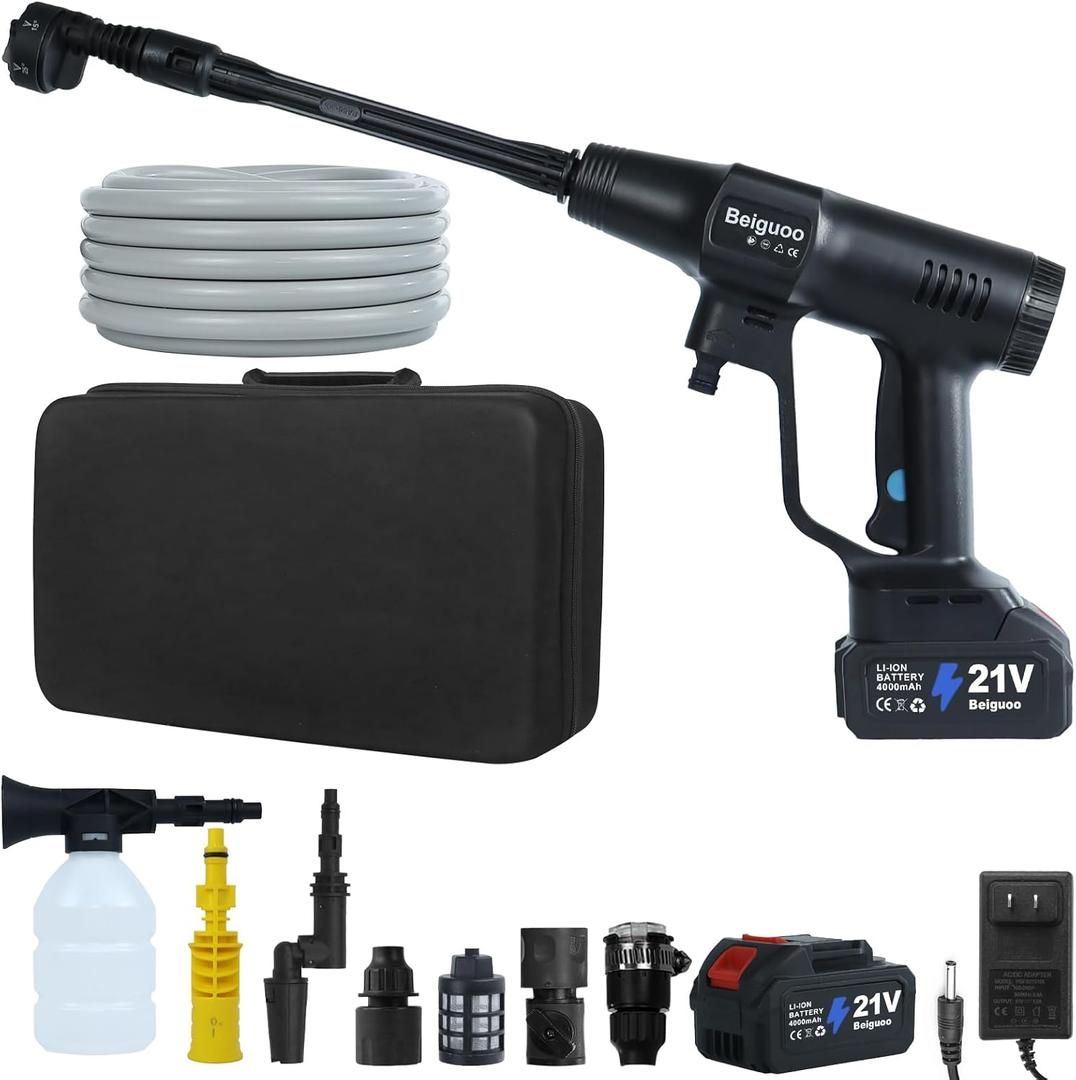 Cordless Pressure Washer 1450 PSI, Cordless Power Washer Gun, 2 4000mAH Battery Operated Power Pressure, Portable High Pressure Washer with 6-in-1 Nozzel for Car/Floor/Fence/Sidewalk, Black