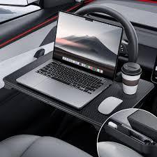 YONZEE 2in1 Car Steering Wheel Desk Tray & Car Seat Gap Filler Organizer – Foldable Carbon Fiber Look Table for Laptop, Eating Food, Writing – for Standard Round Steering Wheels
