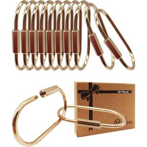 Brass Gold Carabiner Clip for Keys - Loose Leaf Binder Rings, Screw Lock Keychain and Carabiner Clip with Lock for Backpacks, Luggage Tags, Pet Collar Clips and Outdoor Accessories, 10 Packs