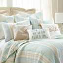 Levtex Home - Stone Harbor King/Cal King Quilt - Striped Coastal - Light Blue, Taupe, & Cream - Quilt Set Size 106x92in. and Two Shams 20x36in. - Reversible - Cotton Fabric