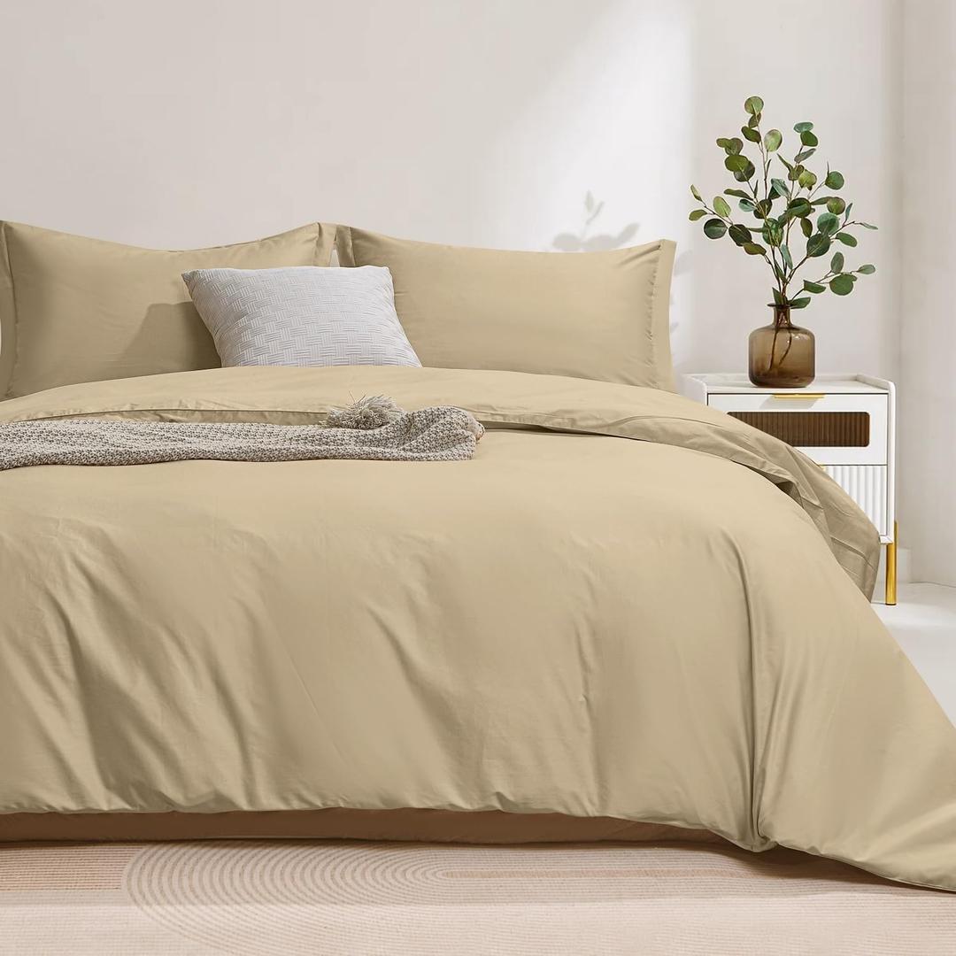 Colourful Snail 100Percent Cotton Duvet Cover Set, Hidden Zipper Closure, Ultra Soft, Easy Care and Durable, Simple Bedding Style, Queen, Khaki (Comforter Not Included)