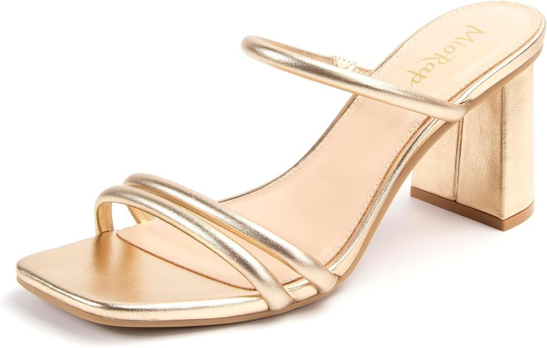 Square Open Toe Heels for Women Strappy Chunky Block Heeled Wedding Comfort Dressy Slides Sandals 6 1/2