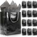KeerxunBag 12pcs Reusable Gift BagsIncludes Tissue Paper Gift bag with handle Birthdays Parties Holidays Weddings Medium 10x4x8in Black Gift Bags