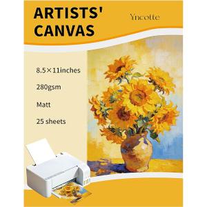 25Pcs Canvas Printer Paper for Inkjet Printers, 8.5x11" Bright White 280gsm Printable Fabric Sheets Tear-Resistant, Compatible with Photo Art Sketch Printing