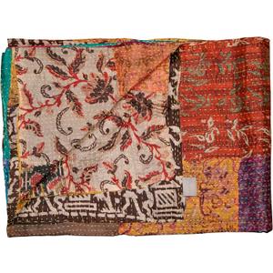 Taj Hotel Kantha Handcrafted 100% Silk Quilted Throw Blanket, Multicolor 07, 50x70 Inch