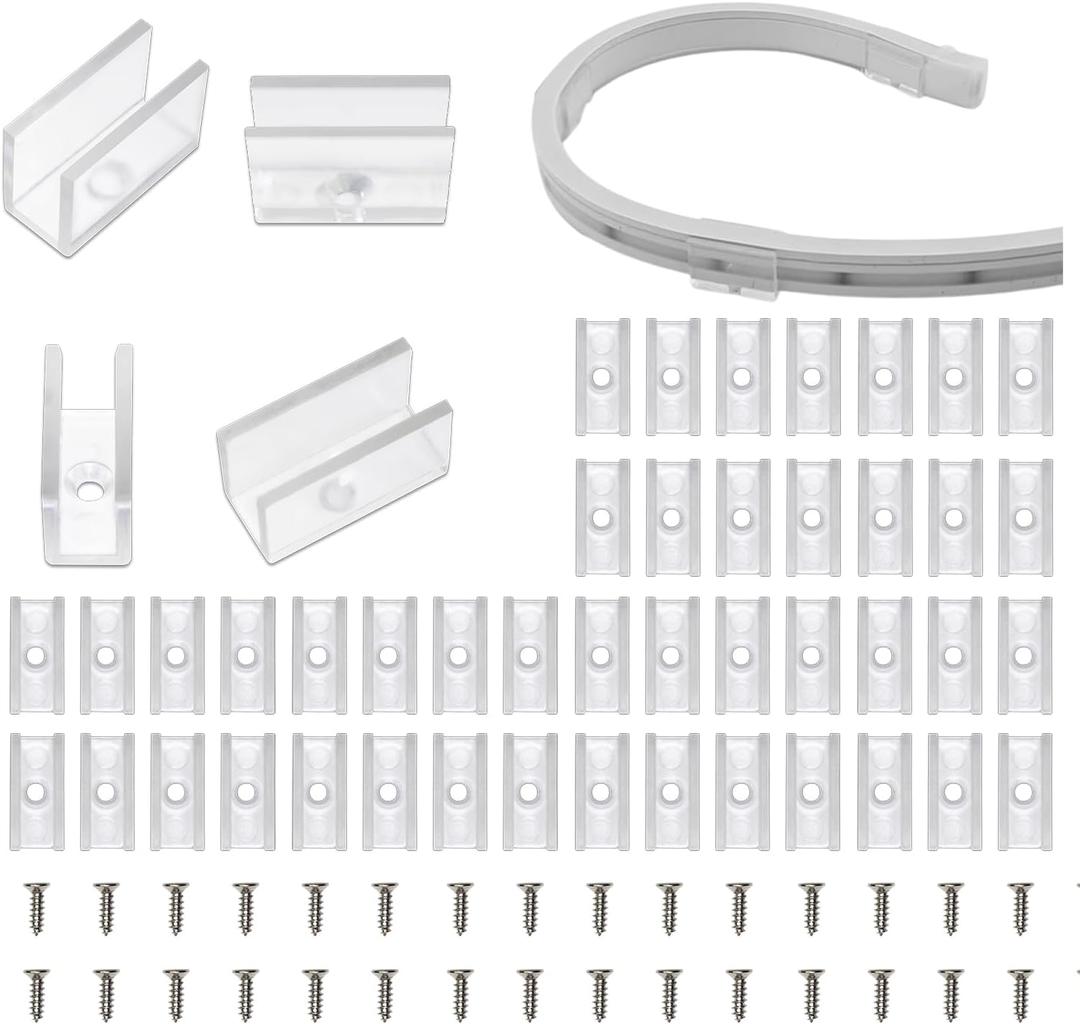 Neon Rope Light Mounting Brackets, 100PCS Install Fixing Clips Accessories for 6x12mm Silicone LED Flex Strip Lighting, DIY (100 Screws, 100 Clips)