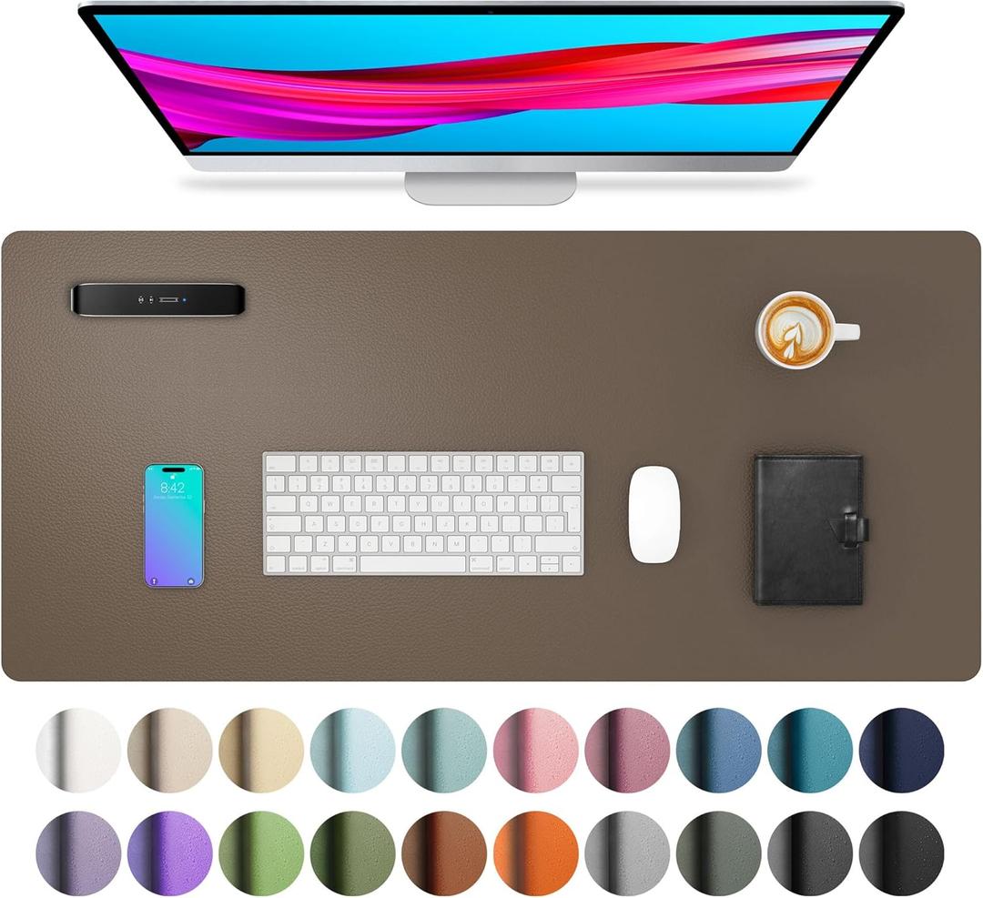 Aothia Leather Desk Pad Protector, Office Mat, Large Mouse Pad, Non-Slip PU Leather Blotter, Laptop Desk Pad, Waterproof Writing Pad for Office and Home (Coffee, 31.5" x 15.7")