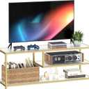 Function Home TV Stand for TVs up to 55 Inch, 3 Tier Entertainment Center, Media Console with Open Storage Shelves for Living Room Bedroom, 47 Modern TV Table with Faux Marble Top Gold Metal Leg