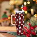 Christmas Halloween Straw Covers Cap Compatible with Stanley Cup 30 40 oz, 4PCS Silicone Reusable Drinking Straw Topper Including 4 styles, Funny Party Straw Cover for Stanley. (Pink Christmas Set)