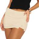 Womens Mini Skorts Casual Y2k Summer Mid-Waisted Front Split Pencil Bodycon Skirts with Shorts Underneath (Small, Light Yellow)