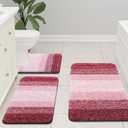 Arotive Microfiber Bathroom Rugs, Shaggy Soft and Absorbent Contour Toilet Rugs, Non-Slip, Thick Plush Machine Washable Dry Bath Mats for Toilet Base, 24x20, Burgundy, U-Shape