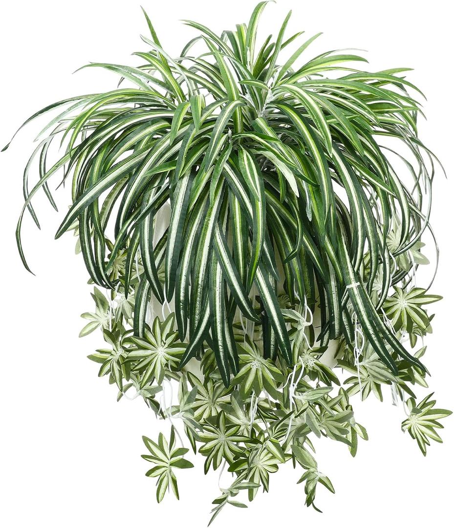 Hotop 6 Pcs Artificial Spider Plant 24 Inch Large Fake Hanging Greenery Plants Silk Faux Chlorophytum Comosum Artificial Flowers for Indoor Outdoor Wall Home Garden Backyard Office Wedding Decor
