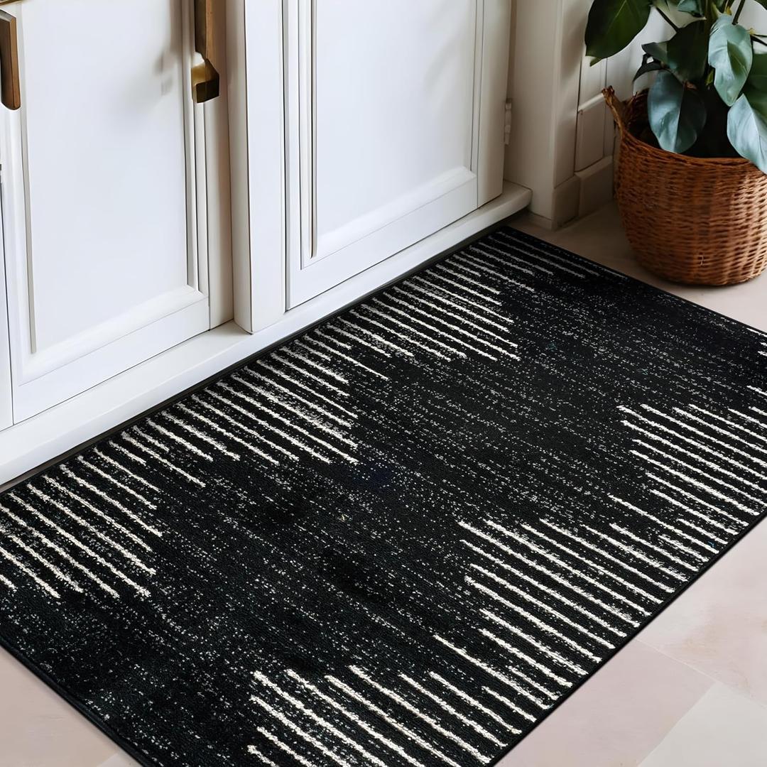 Rugshop Bohemian Stripe Stain Resistant High Traffic Living Room Kitchen Bedroom Dining Home Office Area Rug 2'7" x 4' Black