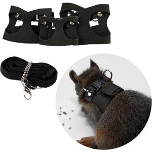 3Pcs Rat Harness and Leash, Small Animal Training Walking Vest Leash Adjustable Traction Rope Strap for Squirrel Gerbil Chinchilla Rat (Black)