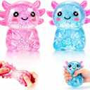 2PCS Axolotl Squishy Glitter Stress Relief Toy, Stretchy Axolotls Stress Ball, Soft Squeeze Sensory Fidget Toys for Kids Adults, Cute Axolotls Squishies Party Favors Classroom Birthday Gifts