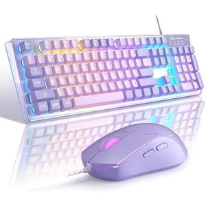 Gaming Keyboard and Mouse Combo, K1 RGB LED Backlit Keyboard with 104 Key Computer PC Gaming Keyboard for PC/Laptop (Purple)