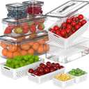 5 Pcs Fruit Storage Containers For Fridge with Removable Colander and Handle Lid, Refrigerator Organizers and Storage, Airtight Container to Keep Berry Fruit and Vegetable Fresh Longer Dishwasher Safe