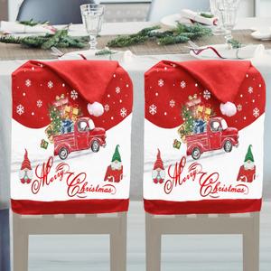 Christmas Chair Covers Set of 2, Christmas Chair Back Covers, Santa Hat Chair Covers, Christmas Decorations Indoor Chair Covers for Dining Room, Christmas Kitchen Decor Dining Room Chair Covers (One Size)