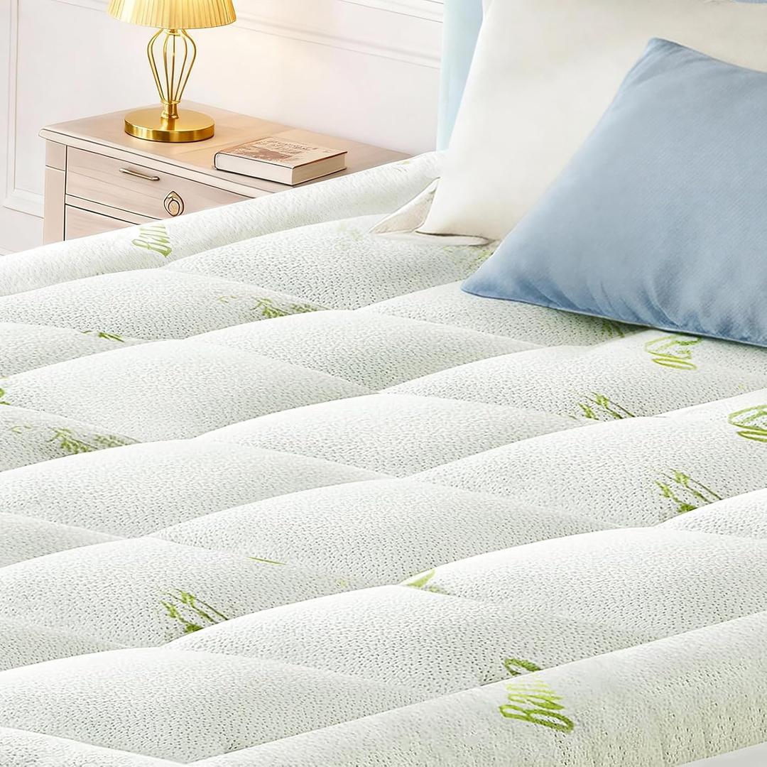 Mattress Topper Queen, Cooling Thick Breathable Viscose Made from Bamboo, Mattress Pad for Back Pain Relief, Bed Topper Mattress Cover with 8-16 Inch Deep Pocket (Green)
