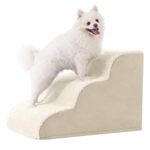 MIHIKK Dog Stairs Ramp, Curved 3-Step Dog Steps for Small Dogs and Cats, Pet Stairs for High Beds and Couch with Anti-Slip Washable Cover and Durable High Density Foam, Beige