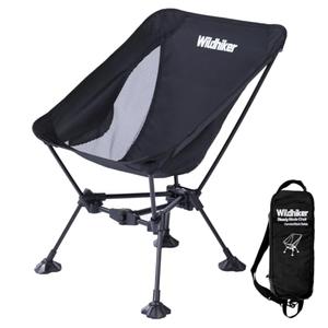 Wildhiker Ultralight Backpacking Chair – Compact Camping Chairs for Adults with Pouch, Weighs 2.8 lbs with Anti-Sinking Large Feet for Beach, Hiking, Motorcycle, Travel, Festival – Black
