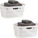 Mind Reader 40L Ventilated Laundry Baskets, Lightweight Clothes Hamper with Cutout Handles for Bathrooms and Closets, Plastic, Set of 2, White