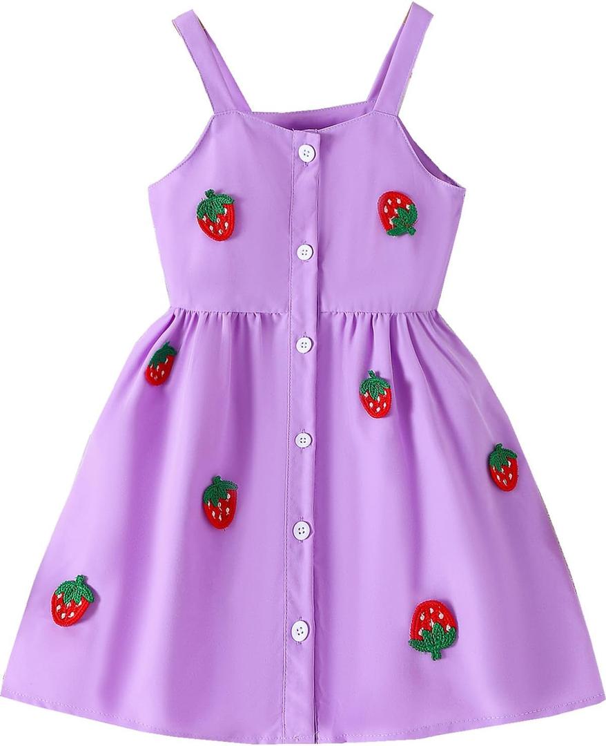Frogwill Girls Strawberry Button Through Pinafore Dress 6 Years, Purple