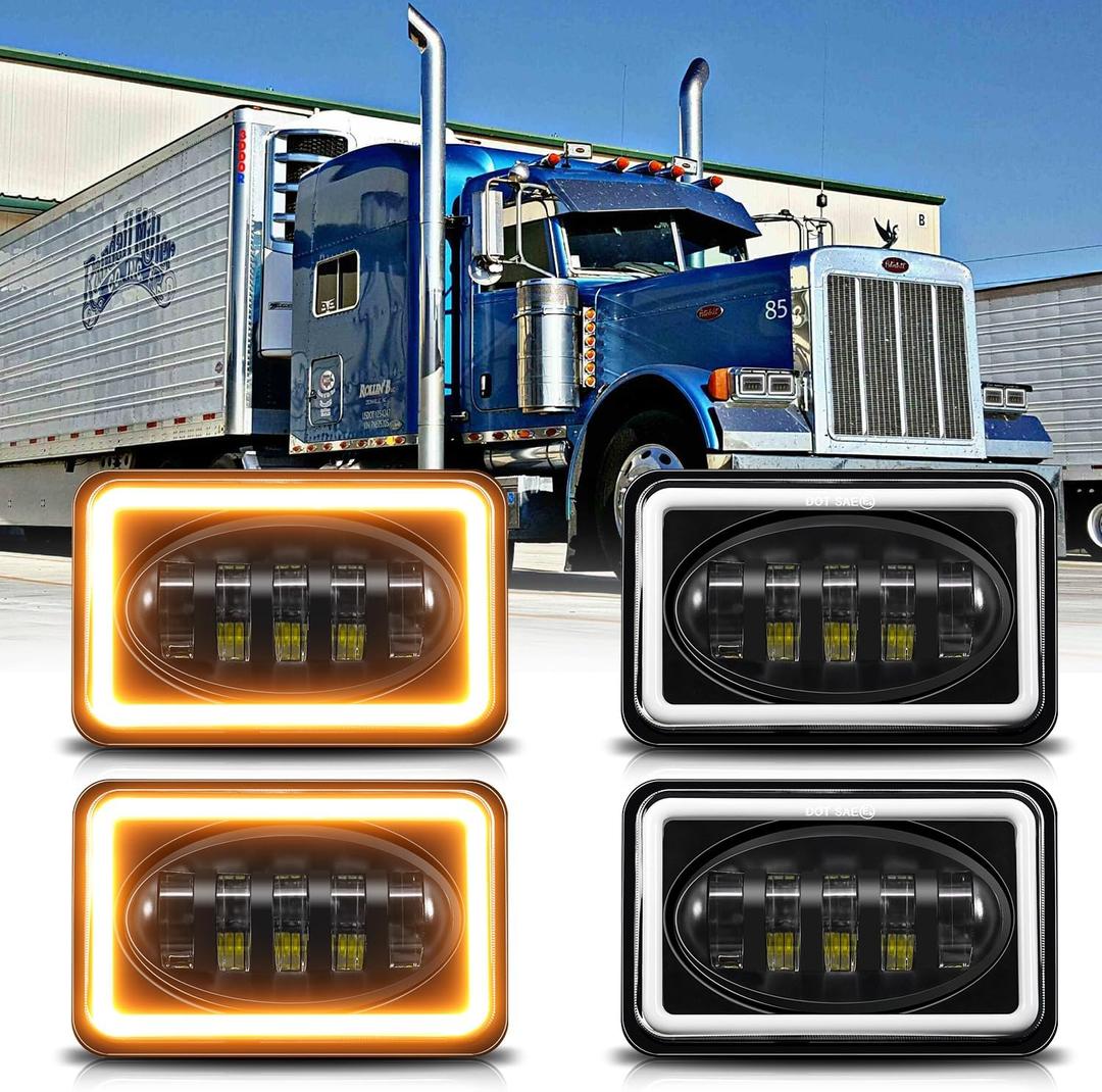 MONDEVIEW 4pcs 4x6 LED Headlights Hi/Lo Sealed Beam with DRL Turn Signal Light H4656 H4651 H4652 H4666 H6545 for kenworth t800 led headlights for Freightliner for Peterbilt