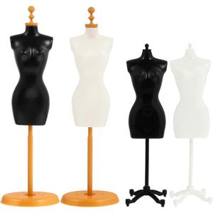 Female Mannequin Torso, 4Pcs Mini Doll Dress Form Manikin Body with Base Stand for Sewing Dressmakers Dress Jewelry Display, Black&White, 25x7.5cm/9.82x2.95inch, Mixed Style