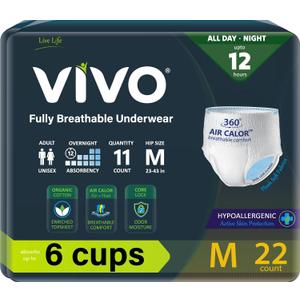 VIVO Organic Cotton Sensitive Skin Overnight Adult Incontinence Pullup Underwear, Women & Men, Medium 22 Count