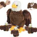 4 Pcs Bald Eagle Stuffed Animal Set 14 Inch Mommy Stuffed Eagle Plush Toy with 3 Babies, Zipper Bald Eagle Toy with Baby Eagles Plushies for Kids Boys Girls Birthday Christmas Birders Zoo Plush Gifts