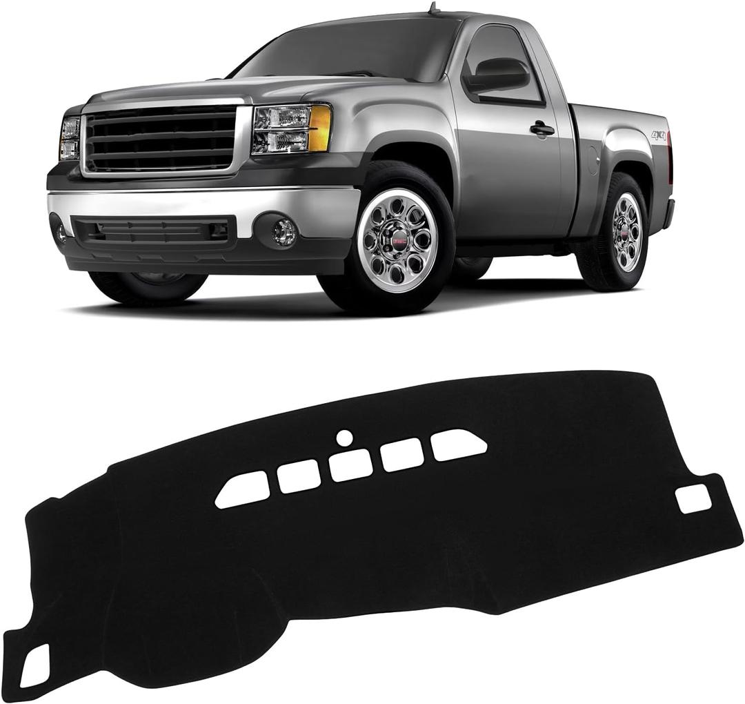 KUST Black Dash Cover for 2007-13 Chevy Silverado 1500 2500HD 3500HD & GMC Sierra 1500 2500HD 3500HD & Avalanche, 2007-14 GMC Yukon XL/Chevrolet Tahoe/Suburban (Only Fit Two Glove Box Dashboard)