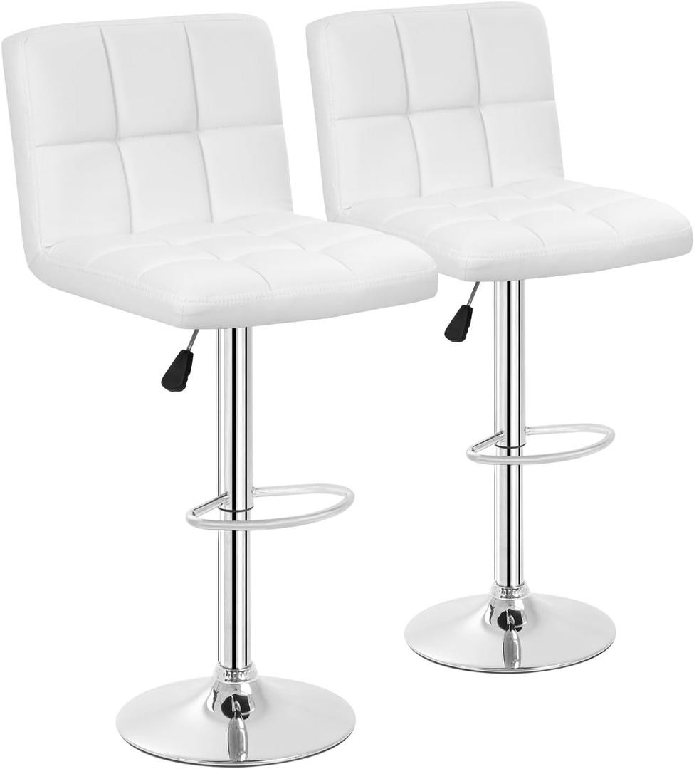 BestOffice Bar Stools Set of 2, Adjustable PU Leather Swivel Barstools, Modern Counter Stools with Back and Footrest, Counter Height Barstools for Bar, Kitchen and Dining Room (White)