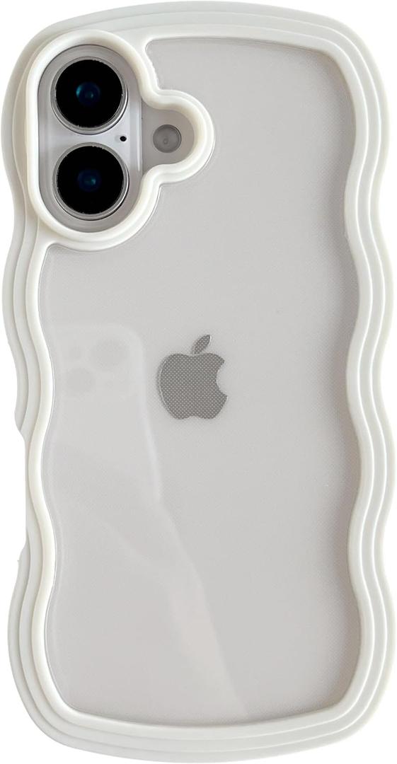 Caseative for iPhone 16 Case,Cute Curly Wave Frame Shape Shockproof Soft Phone Case (White)