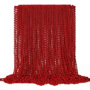 EOBOH 144PCS Bead Necklace, Red Christmas Bead Stuff Party Favors, 33" Necklaces Festival Parade Throw Accessories for Wedding Birthday Valentines Mardi Gras Christmas Celebrations Decorations