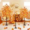 3Pack 4FT 5FT and 6FT 300 LED Artificial Lighted Maple Tree,Timer Function Prelit Fall Decor Maple Tree with Warm White Light for Indoor Outdoor Harvest Halloween Thanksgiving Day