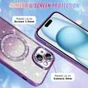 Bonoma Compatible with iPhone 15 Case Support for MagSafe, Plating Diamond Glitter Magnetic 2* Screen Protector Camera Protection Back Cover for Girls Women -Purple