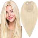 MY-LADY Human Hair Toppers for Women Real Human Hair Thin 7 * 13CM Silk Base with Lace Clip in Remy Hairpieces 150% Density 14 Inch Platinum Blonde